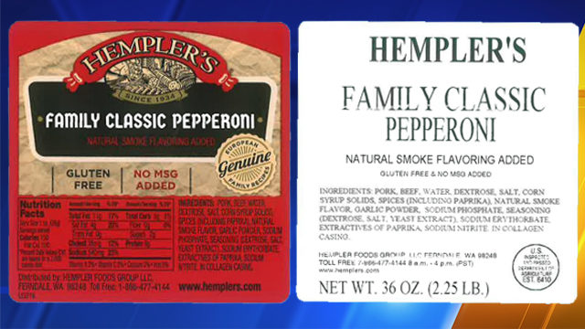 워싱턴 주에서 무려 4 천 파운드의 페퍼로니 햄 리콜처리
